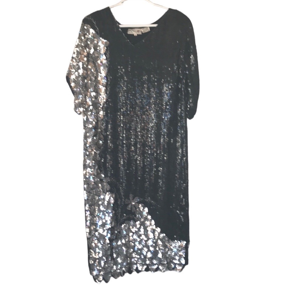 Spectacular vintage silk fully sequenced cocktail dress Gatsby